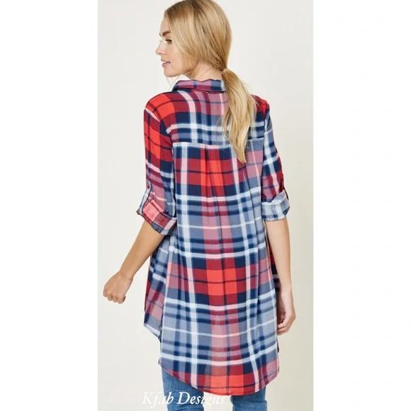 ❤️LAST! Comfy Plaid Hi Lo Button Down Top! - Picture 5 of 6